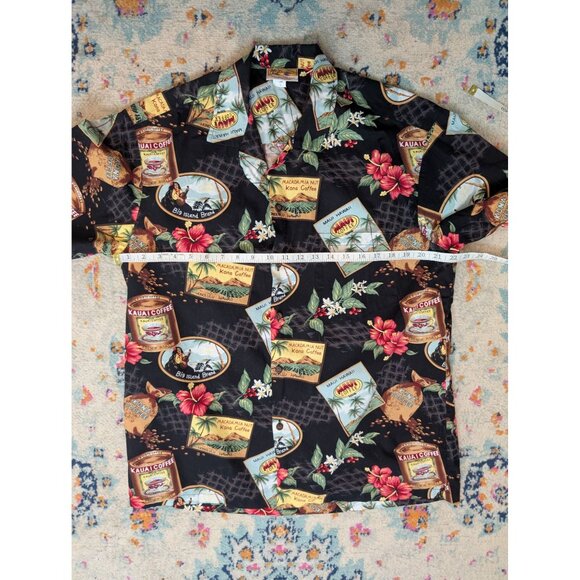 Vintage Winnie Fashion Cotton Coffee & Floral Print Hawaiian Shirt - L - Picture 6 of 9